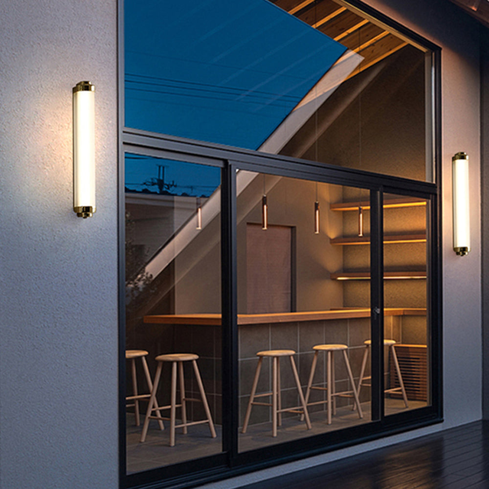 Ray Minimalist Cylindrical Metal Outdoor Wall Lamp, Black/Gold/Silver