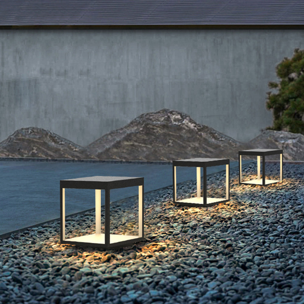 Ray Square Frame Black Contemporary Solar/Hardwire Outdoor Post  Light