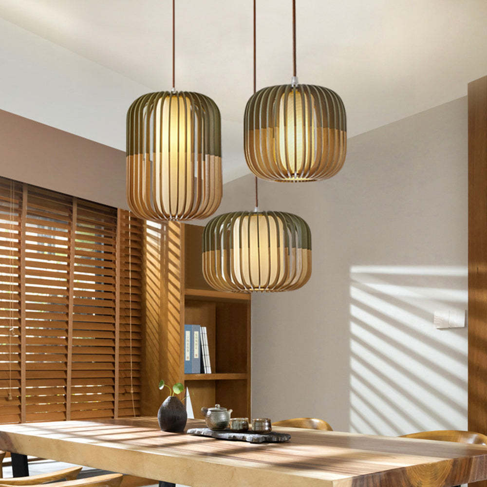 Muto Modern Birdcage Wood Pendant Light