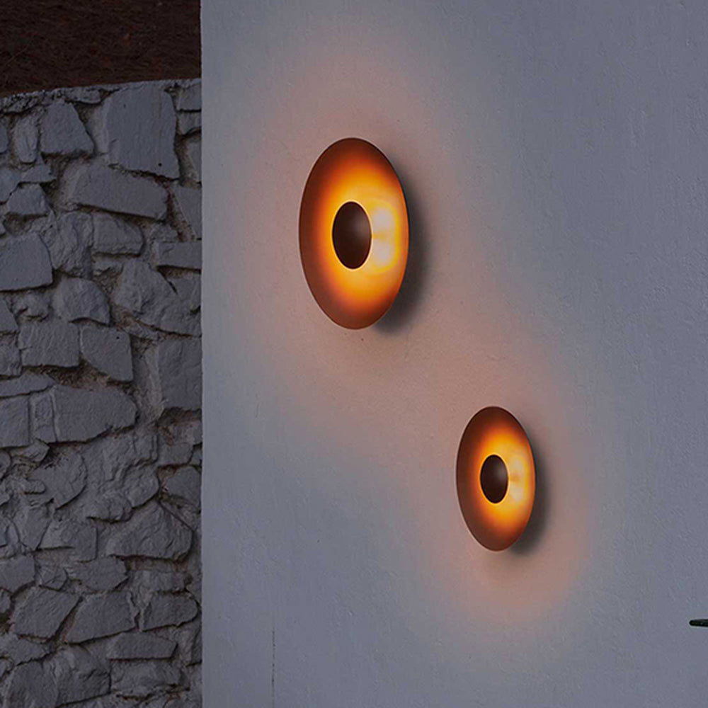 Ray Designer Round Metal Outdoor Wall Lamp, Black/White