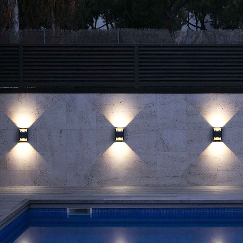 Ray Minimalist Up/Down Metal Outdoor Wall Lamp, Black