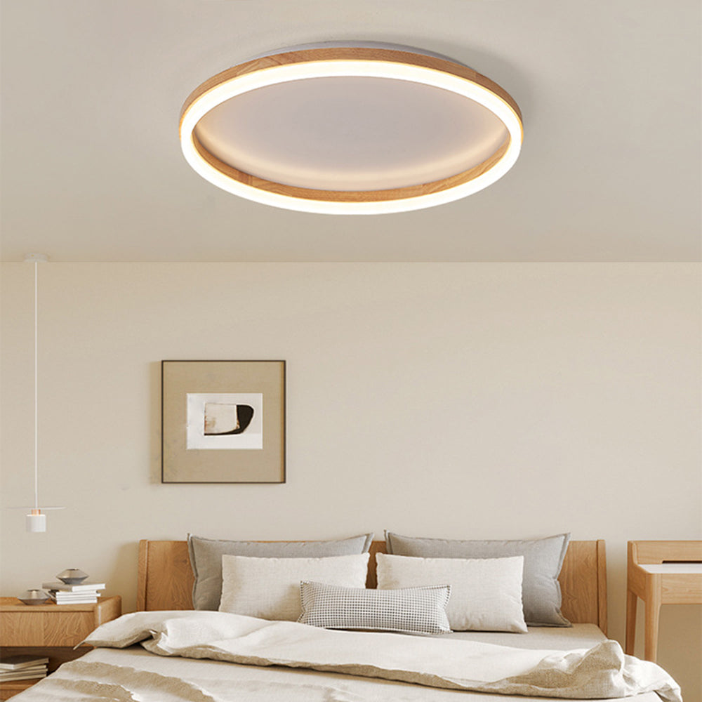 Muto Round Modern Flush Mount Wood Ceiling Light