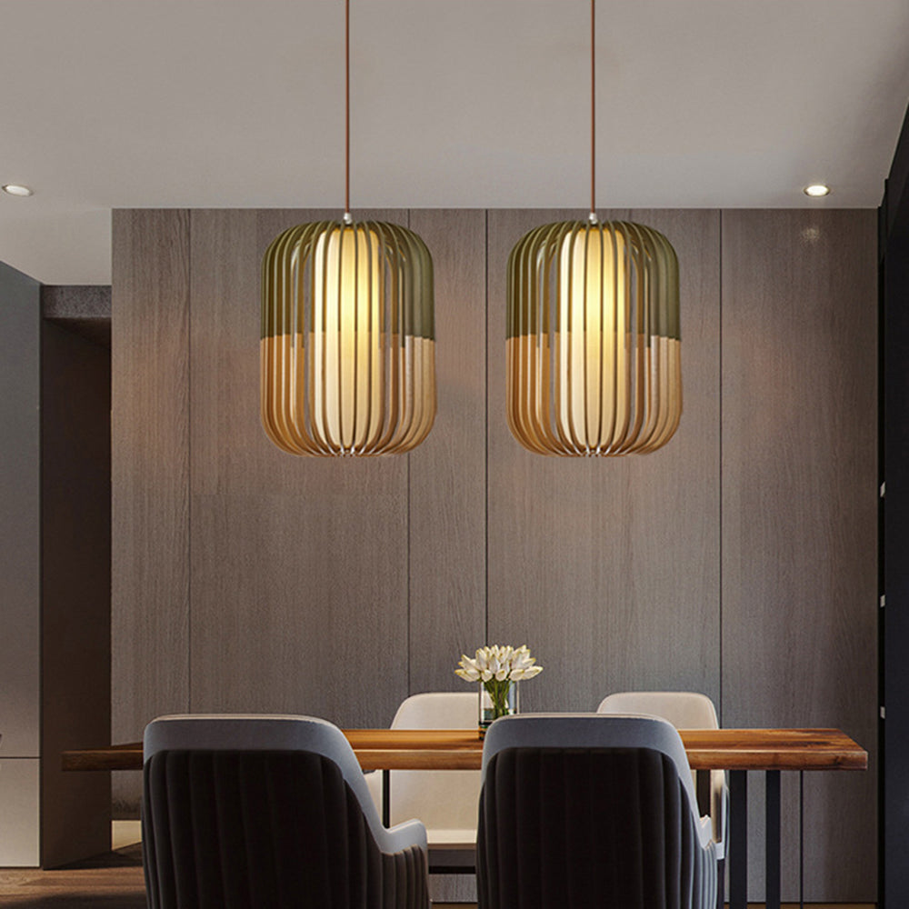 Muto Modern Birdcage Wood Pendant Light