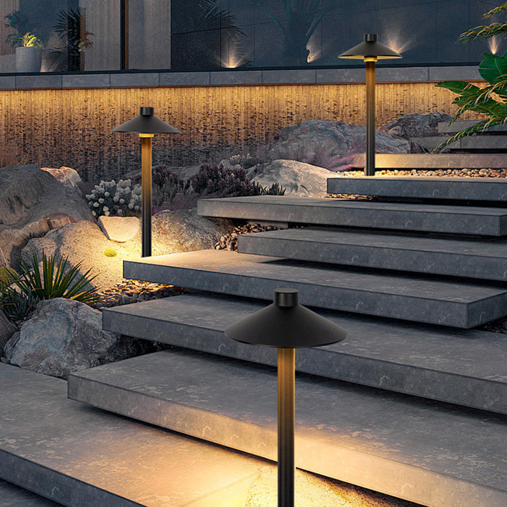 Ray Contemporary Metal Cap-Shaped Outdoor Path Light, Black