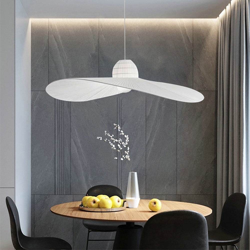 Ritta Modern Woven Wide-Brimmed Hat Shape Metal/Fabric Pendant Light, Black/White