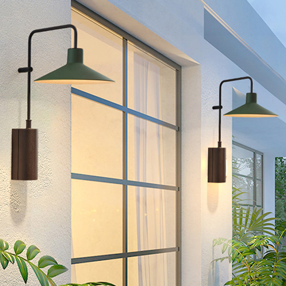 Ray Modern Minimalist Wide Cone Shape Metal Outdoor Waterproof Wall Lamp, Coffee/Green