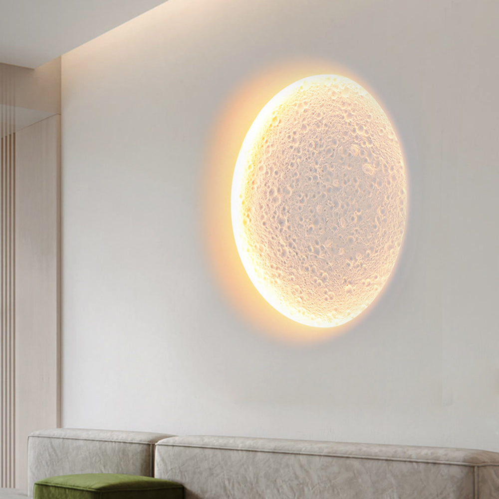 Aria Decorative Moon Metal/Gypsum Wall Lamp, White