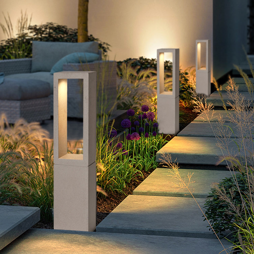 Ray Modern Metal Rectangular Hollow Outdoor Path Light, Gray