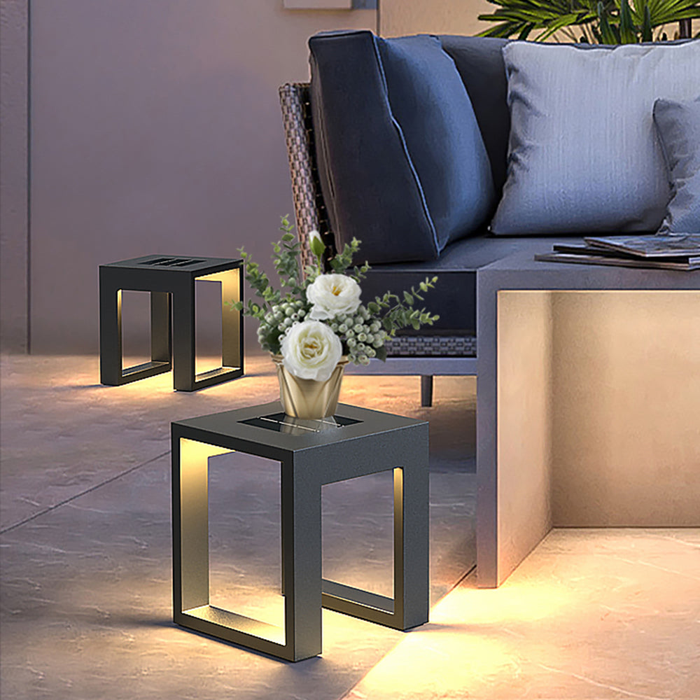 Ray Simple Hollow Cube Metal/Acrylic Outdoor Floor Lamp, Black