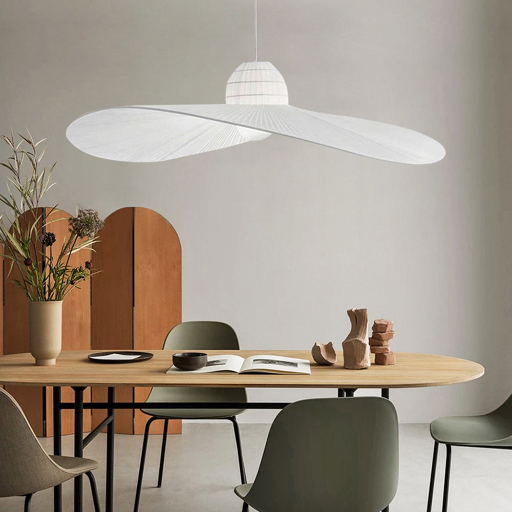 Ritta Modern Woven Wide-Brimmed Hat Shape Metal/Fabric Pendant Light, Black/White