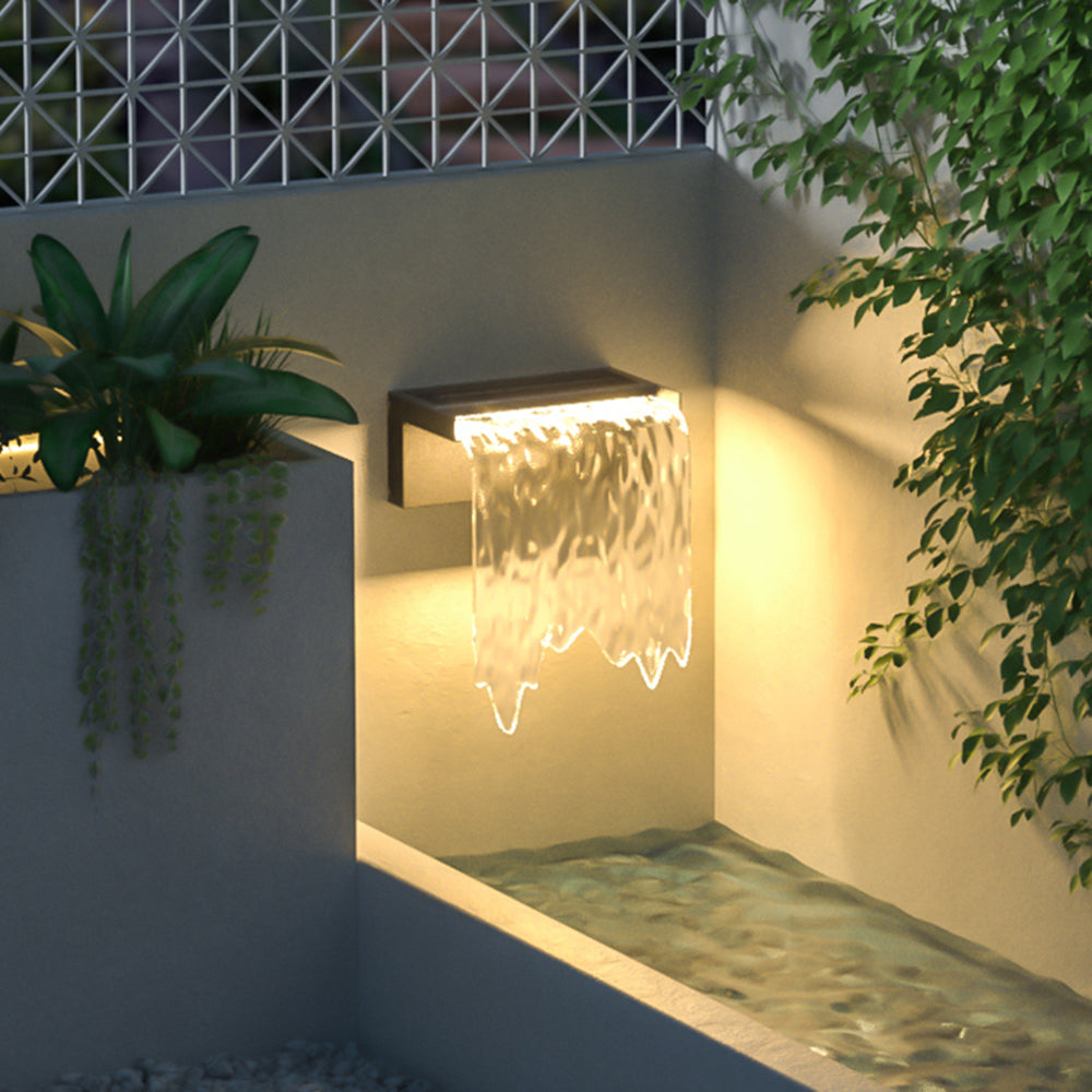 Ray Modern Minimalist Water Texture Metal/Acrylic Solar Waterproof Outdoor Wall Lamp, Black