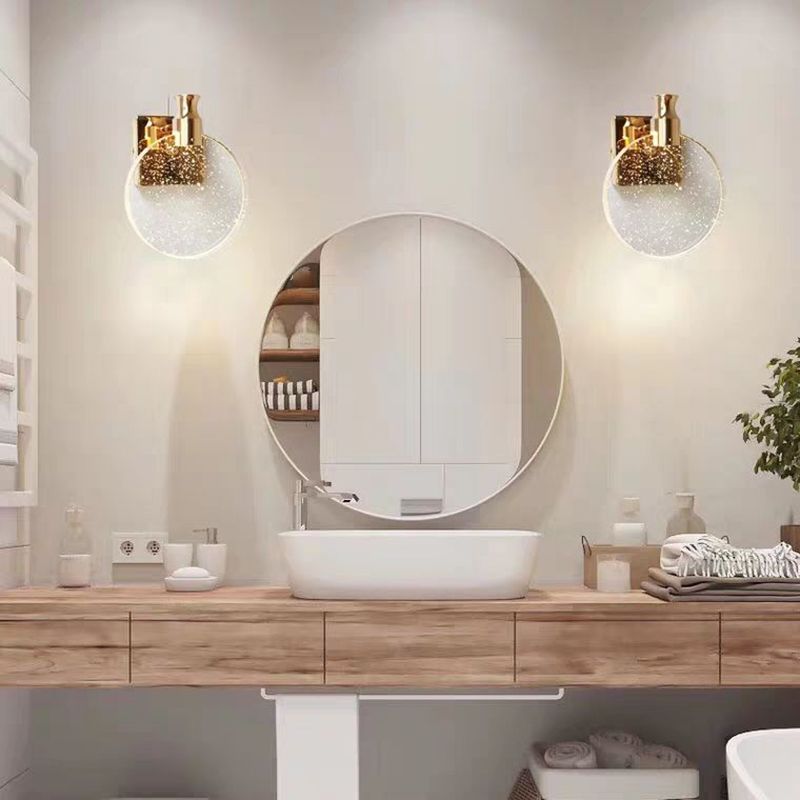 Kristy Modern Round Crystal Vanity Wall Lamp, Gold/Chrome