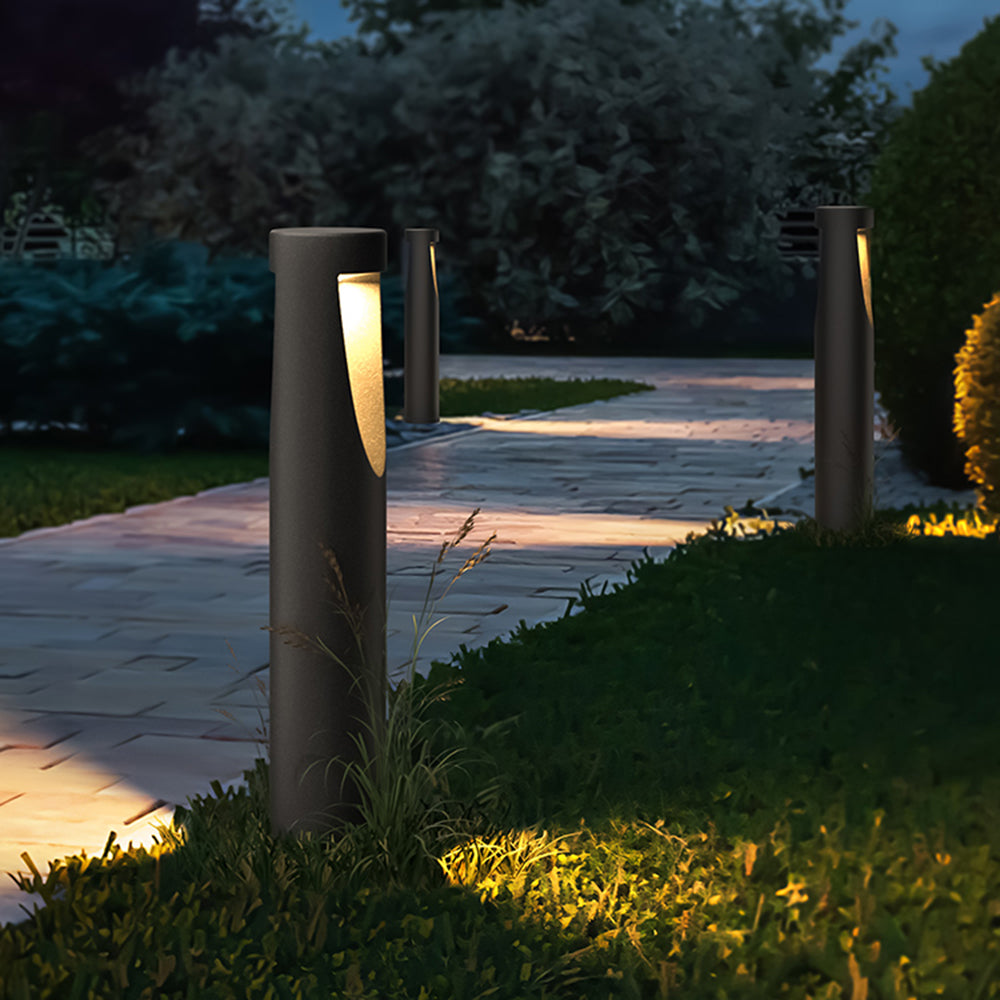 Ray Contemporary Metal Cylindrical Hollow Outdoor Path Light, Black