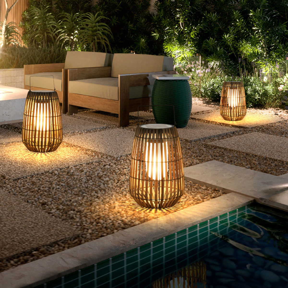 Ray Outdoor Floor Lamp, Hardwired & Solar Cage