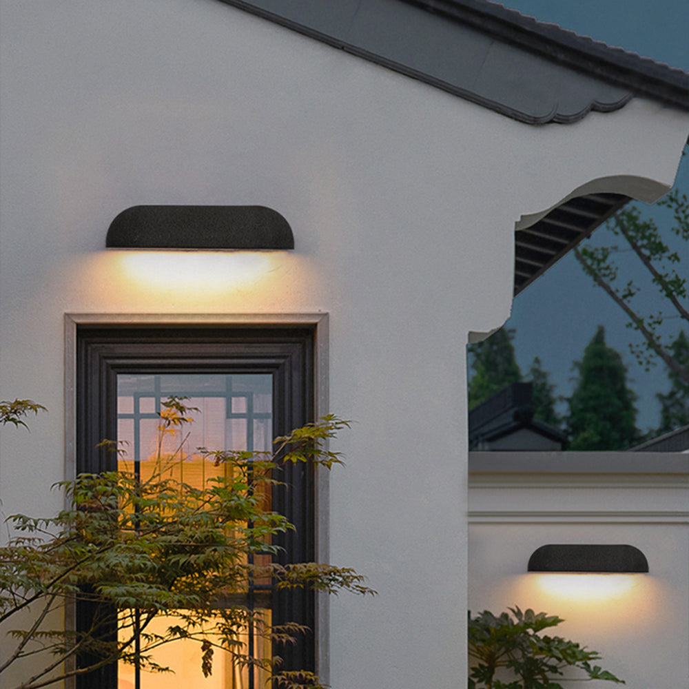 Ray Modern Minimalist Semi-elliptical Metal/Stone Outdoor Wall Lamp, Black/White