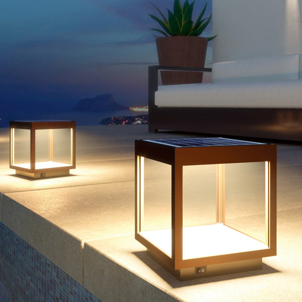 Ray Square Frame Black Contemporary Solar/Hardwire Outdoor Post  Light