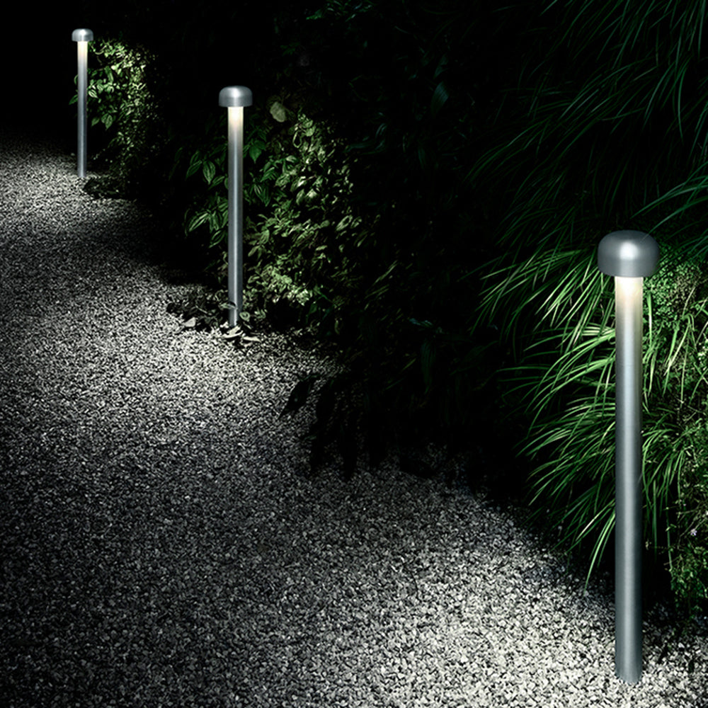 Ray Modern Metal Mushroom Shaped Outdoor Path Light, Silver/Black