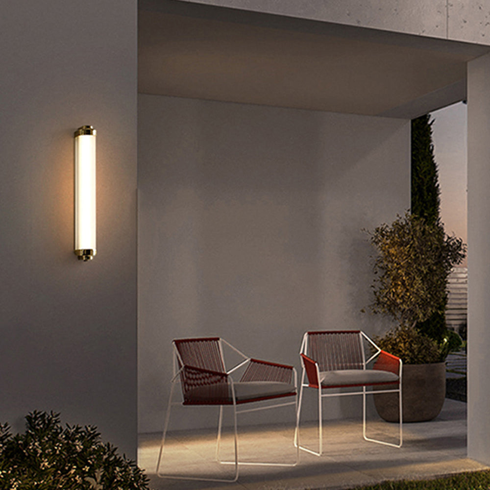 Ray Minimalist Cylindrical Metal Outdoor Wall Lamp, Black/Gold/Silver