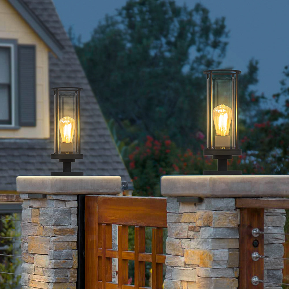 Ray Metal Cylindrical Lantern Shaped Solar Outdoor Path Light, Black