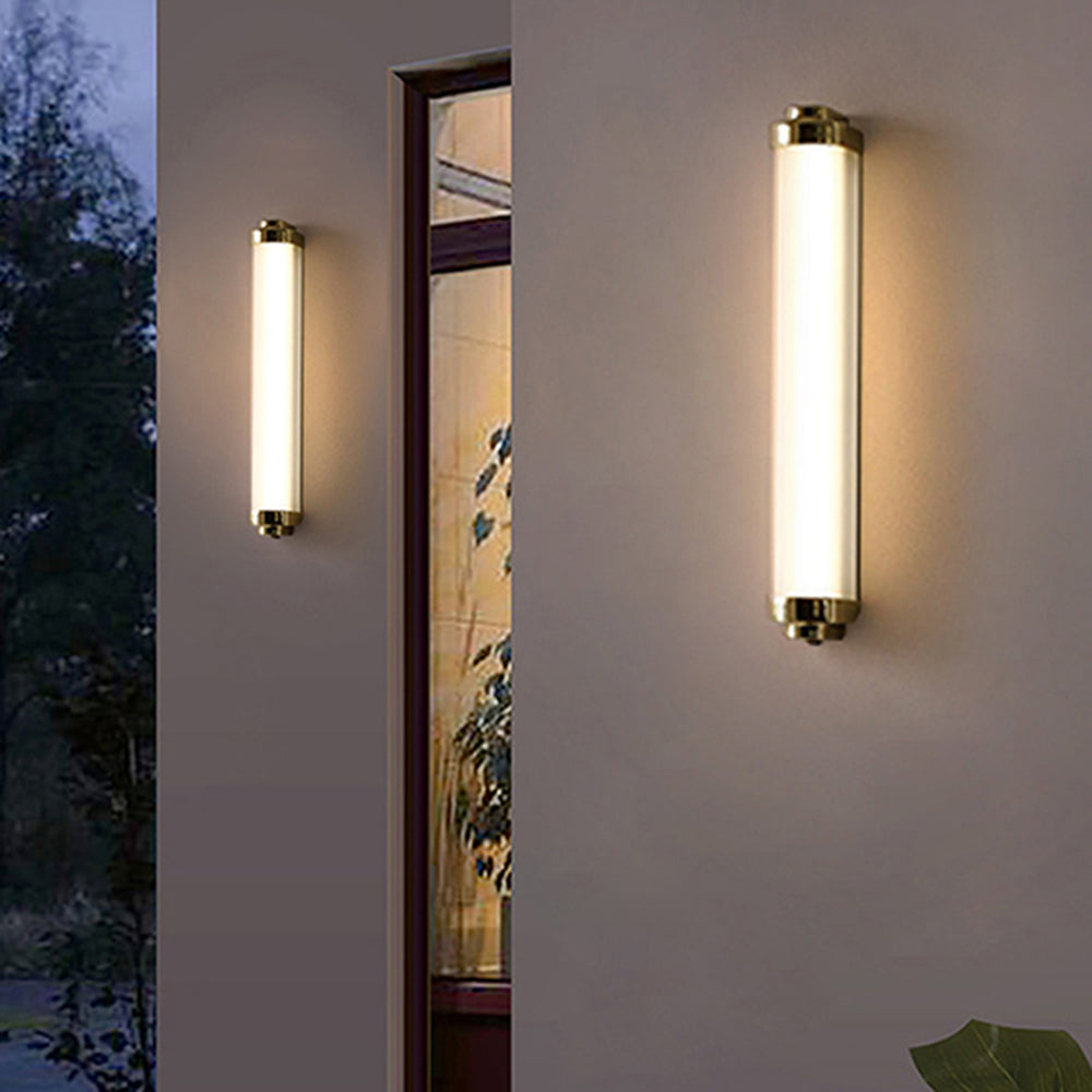 Ray Minimalist Cylindrical Metal Outdoor Wall Lamp, Black/Gold/Silver