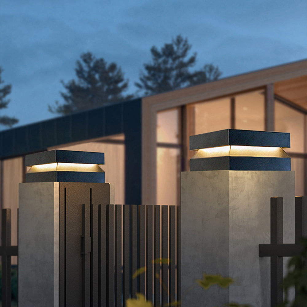 Ray Modern Concave Metal Black Outdoor Lamps, Solar