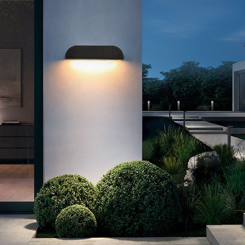 Ray Modern Minimalist Semi-elliptical Metal/Stone Outdoor Wall Lamp, Black/White