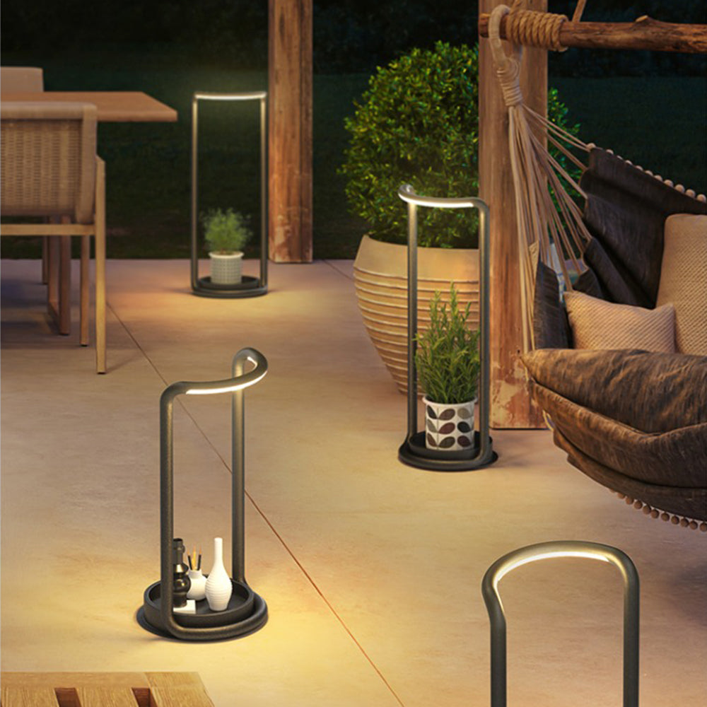 Ray Minimalist Rectangular Solar LED Outdoor Floor Lamp, Black