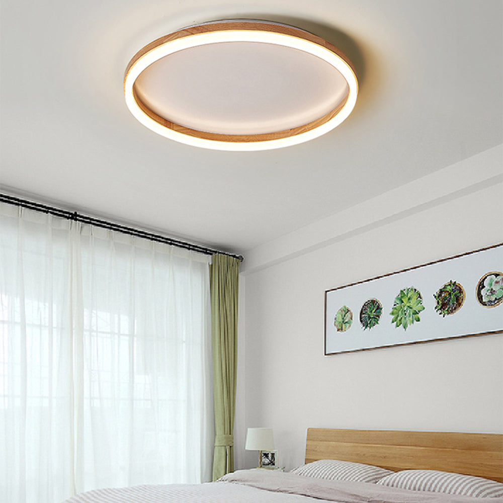 Muto Round Modern Flush Mount Wood Ceiling Light