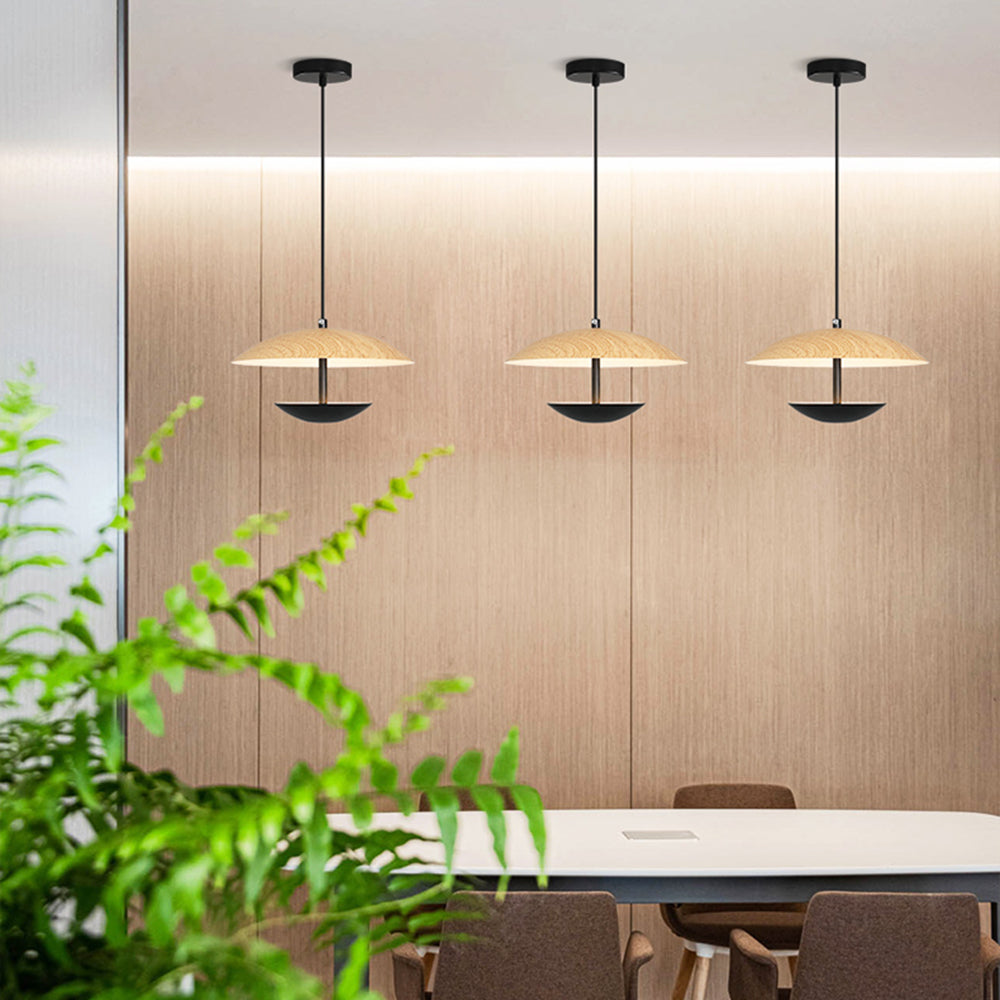 Muto Nordic LED Frisbee Pendant Light Wood & Brown