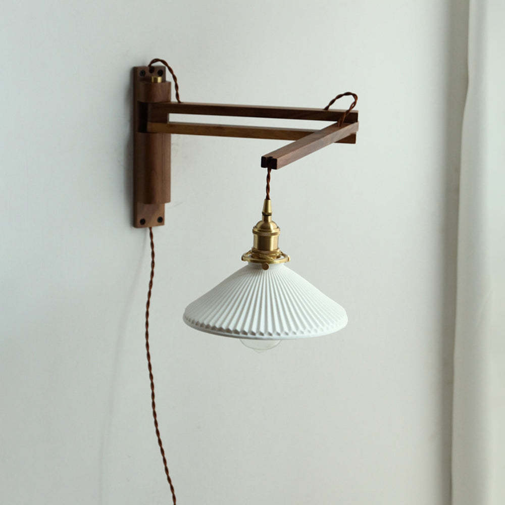 Muto Vintage Dome Ceramic/Wood Wall Lamp, Walnut/Wood/Clear