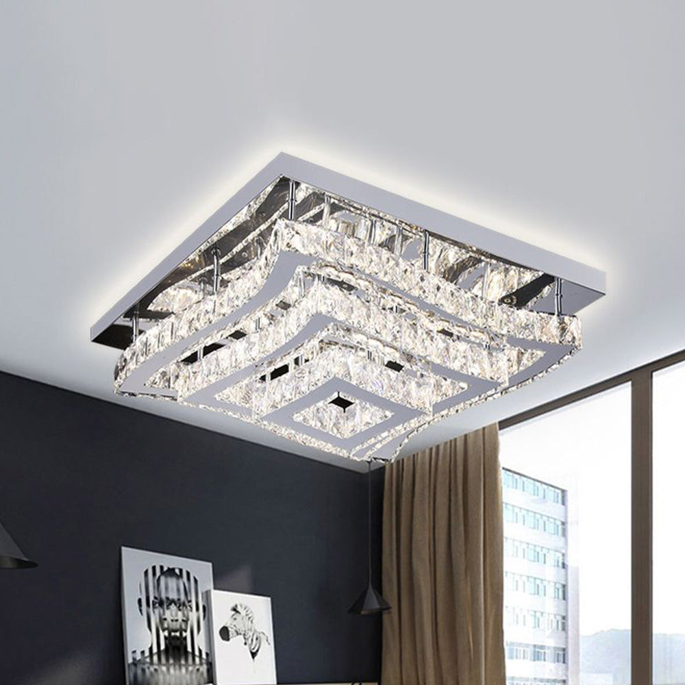 Kristy Luxury Square Metal/Glass Flush Mount Ceiling Light, Living Room