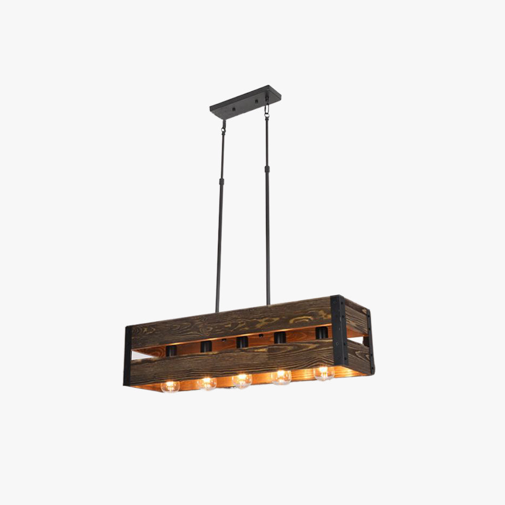 Silva Retro Rectangular Metal & Wood Pendant Light, 5 Heads, 2 Style