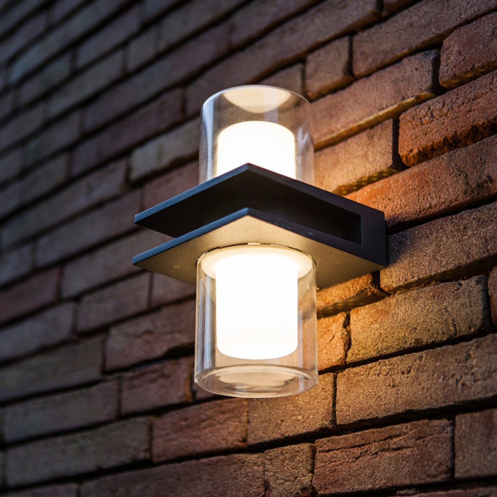 Ray Modern Cylindrical Metal Outdoor Wall Lamp With 2 Heads, Black