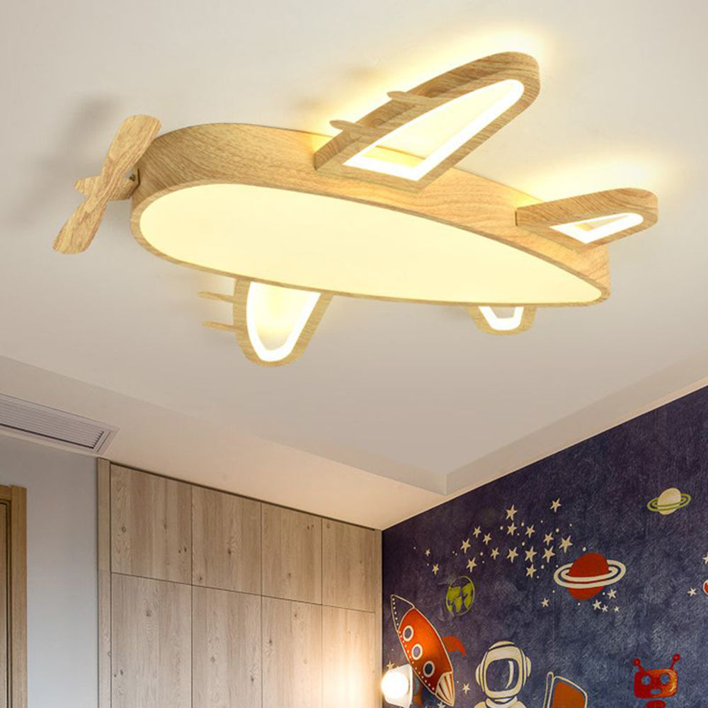 Arisha Modern Art Deco Airplane Flush Mount Ceiling Light, Wood/Dark Wood