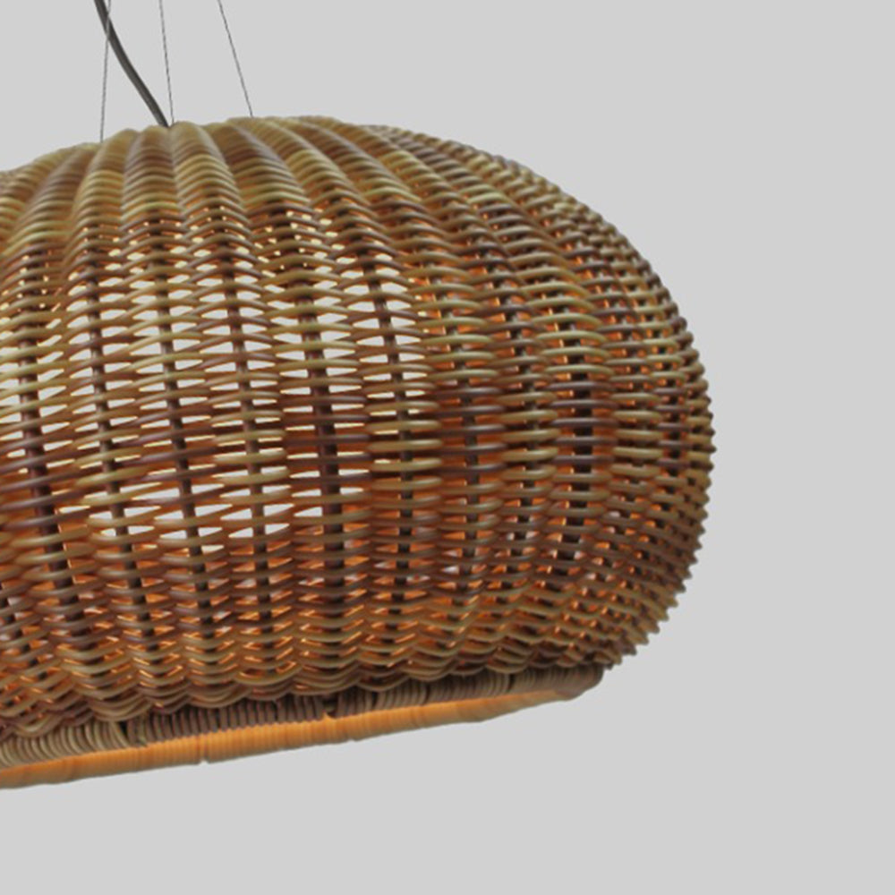 Ray Retro Lantern Gold Pendant Light, Bamboo/Acrylic