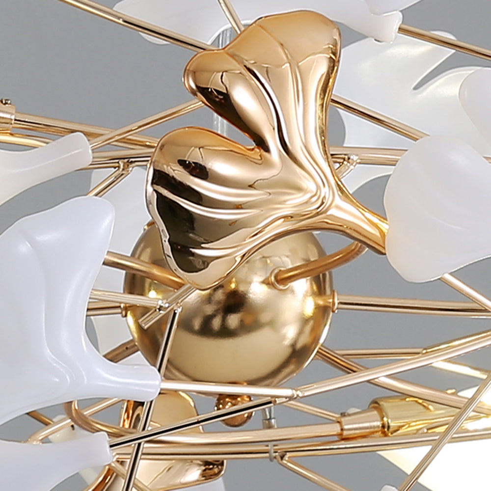 Olivia Ginkgo Leaf Modern Petal Shaped Metal Chandelier, Gold