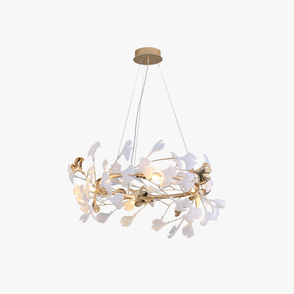 Olivia Ginkgo Leaf Modern Petal Shaped Metal Chandelier, Gold