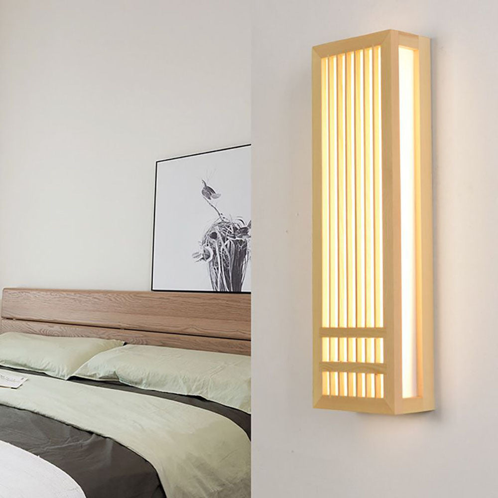 Muto Wall Lamp Rectangular Rustic, Wood/Acrylic, Log Color, Bedroom
