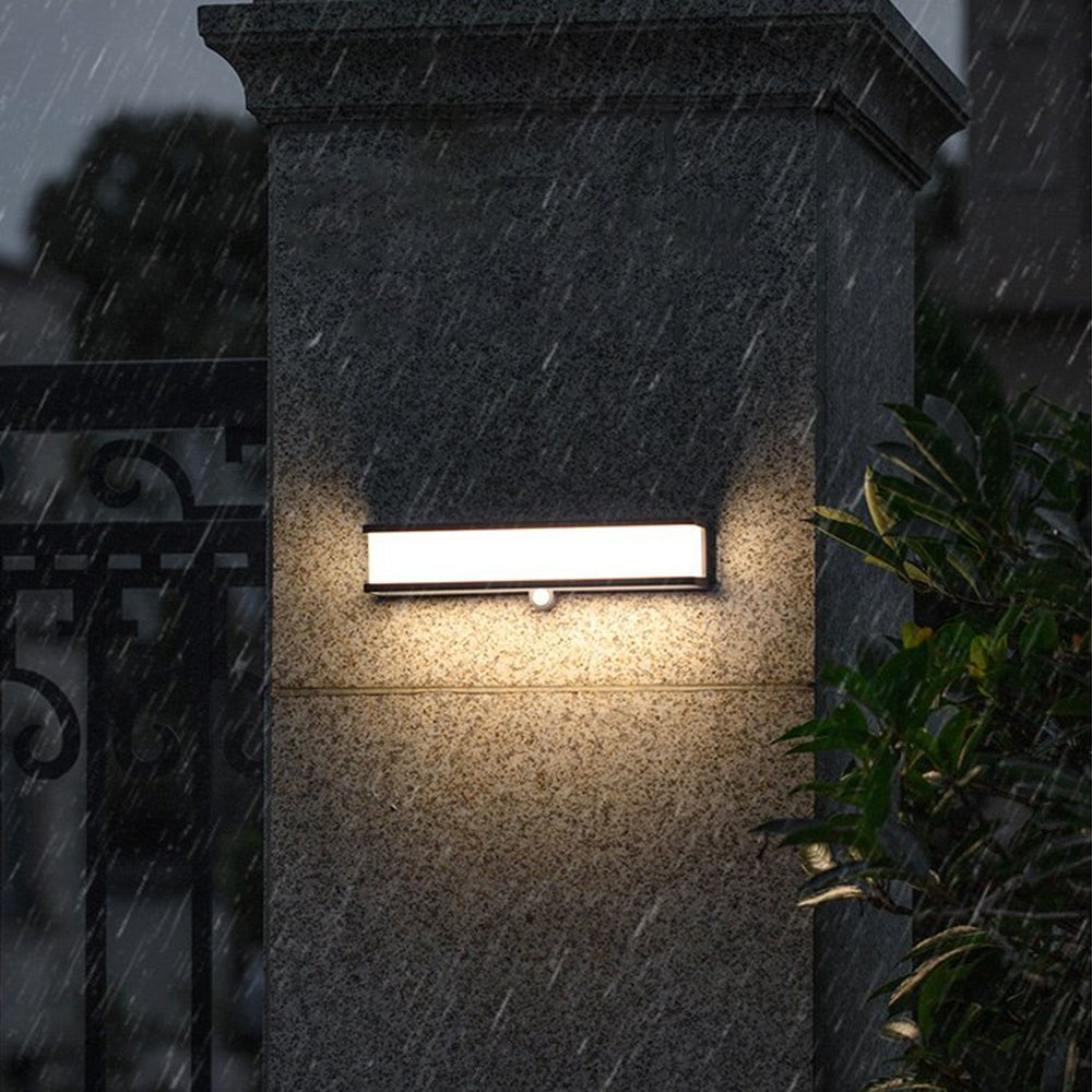 Ray Modern Minimalist Rectangular Acrylic Sensor Solar Outdoor Wall Lamp, Black/White