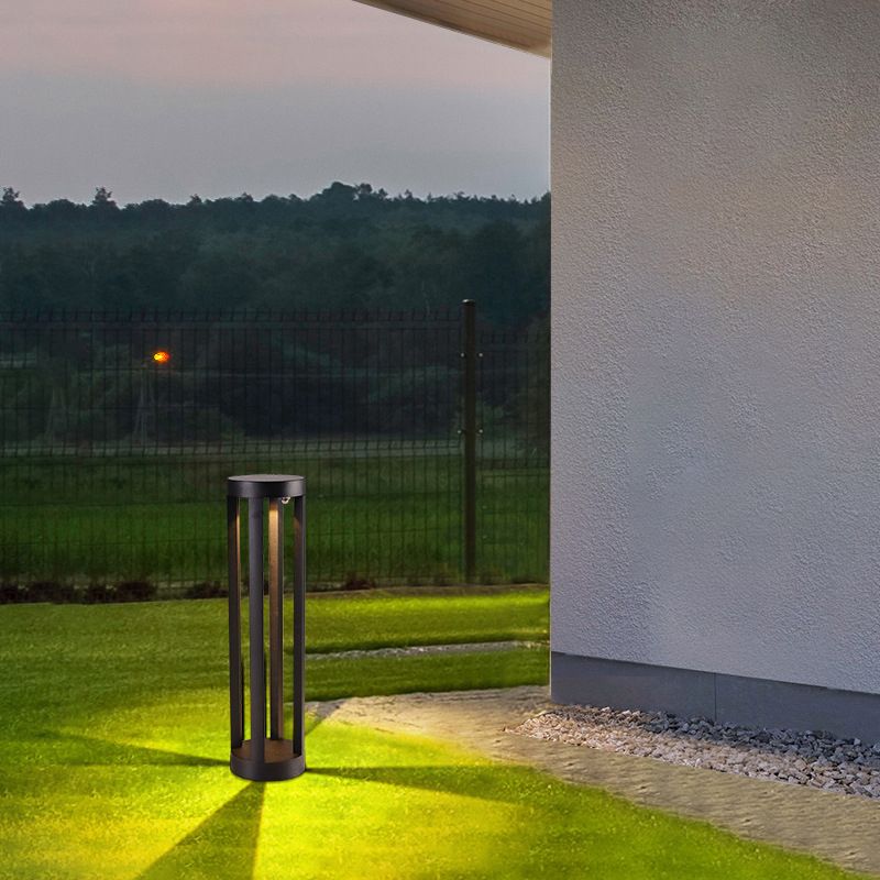 Ray Minimalist Cylindrical Hollow Solar Outdoor Path Light, Black