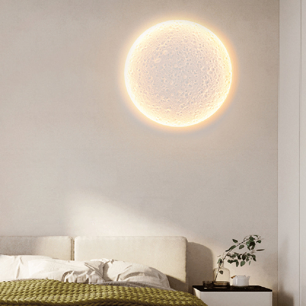 Aria Decorative Moon Metal/Gypsum Wall Lamp, White