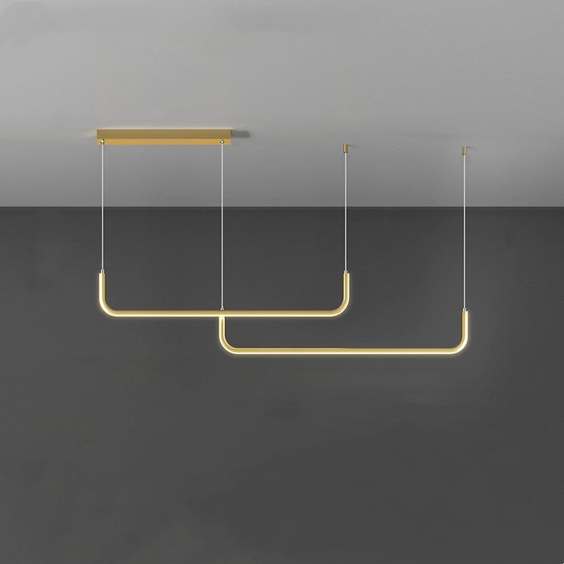 Arisha Modern Linear Pendant Light Double Frame, Black/Gold