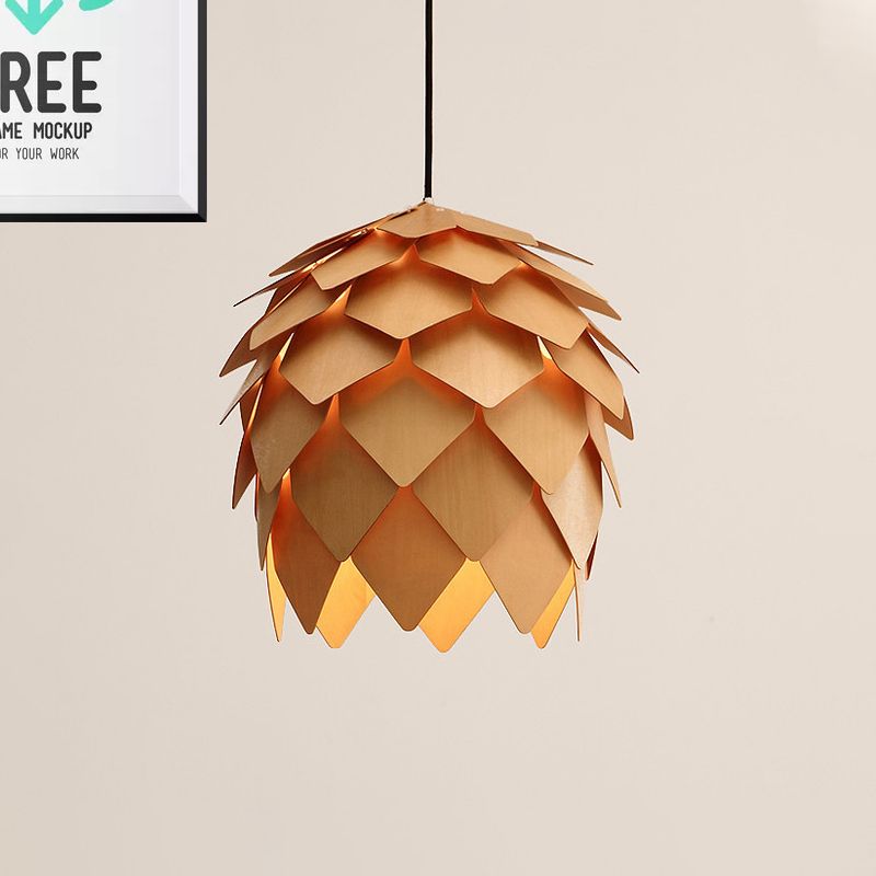 Muto Designer Pinecone Shape Wood Pendant Light
