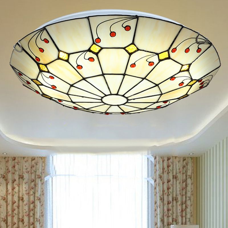 Tiffany Rustic Glass Flush Mount Ceiling Light, White, Kitchen