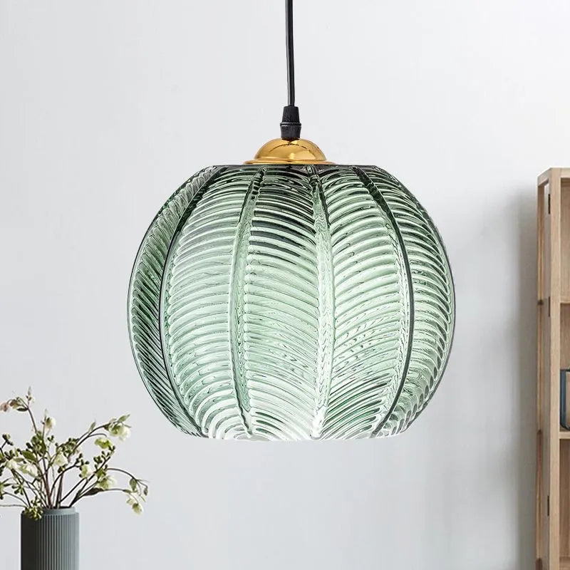 Aira Green Nordic Artistic Ribbed Glass Pendant Light