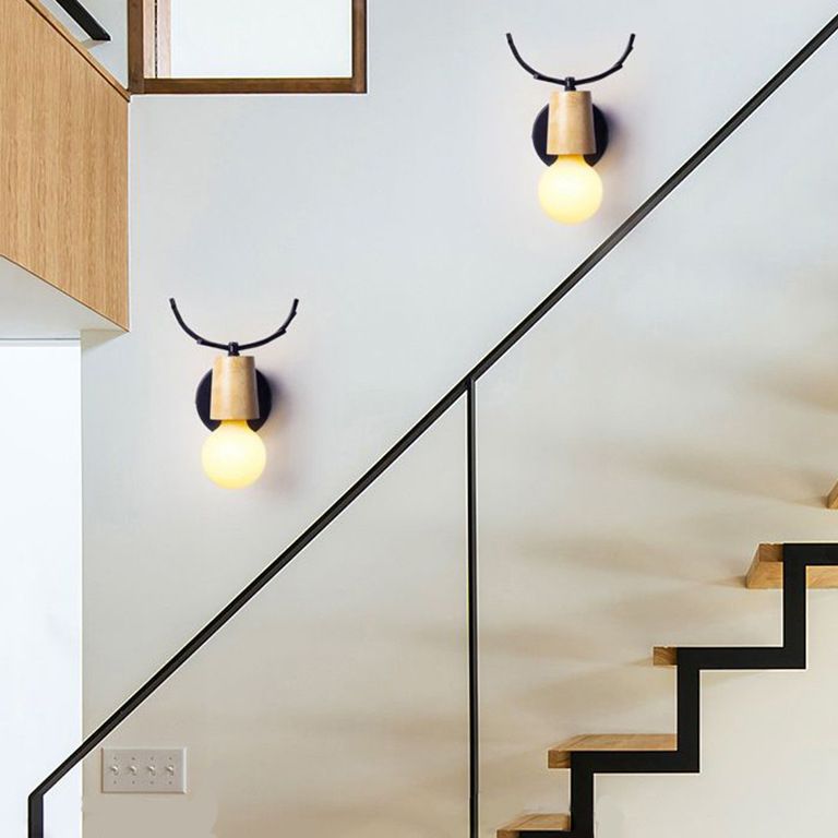 Muto Modern Antler Wood/Glass Wall Lamp, Bedroom/Bathroom