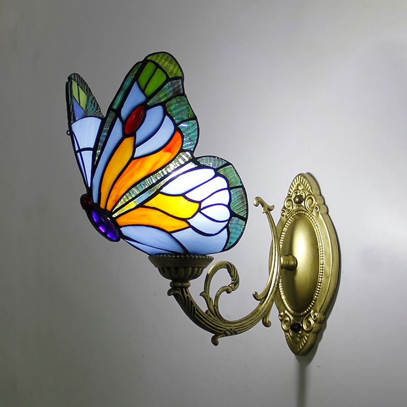 Arisha Artistic Butterfly Metal/Glass Lamps Wall, Red/Blue/Multi-Color/Light Blue