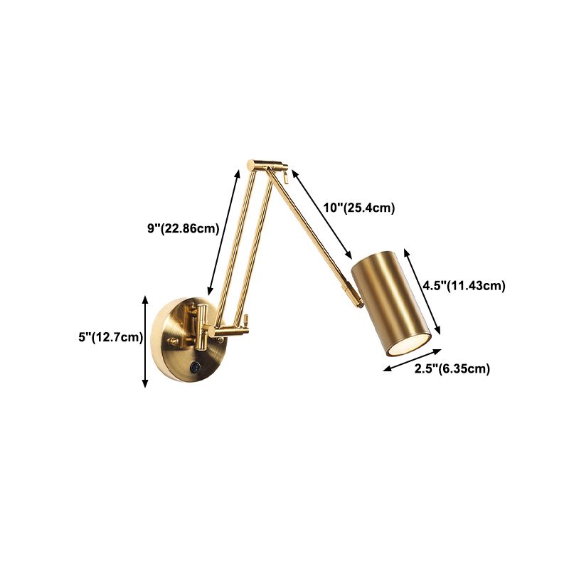 Aria Wall Lamp Cylindrical Adjustable Lamp Pole Metal Brass, Bedroom