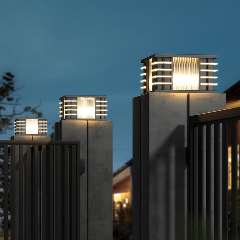 Ray Modern Square Metal Acrylic Glass Outdoor Solar Floor Lamps, Black