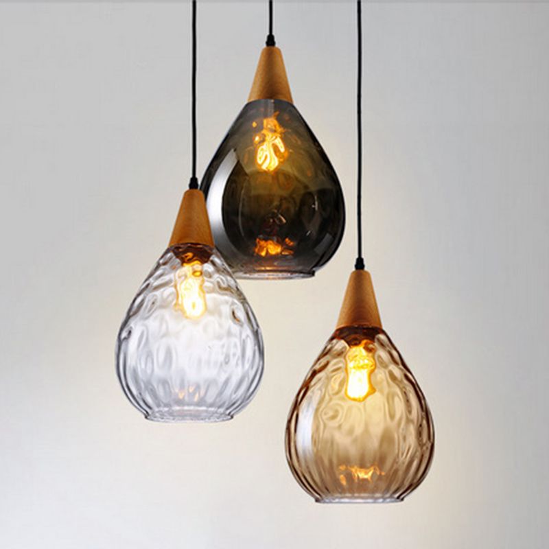 Valentina Vintage Teardrop Pendant Light, Glass/Wood